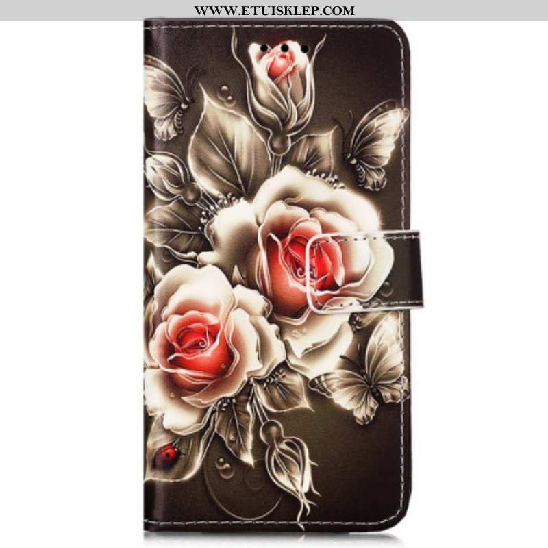Etui Folio do Samsung Galaxy A54 5G z Łańcuch Paskowe Róże